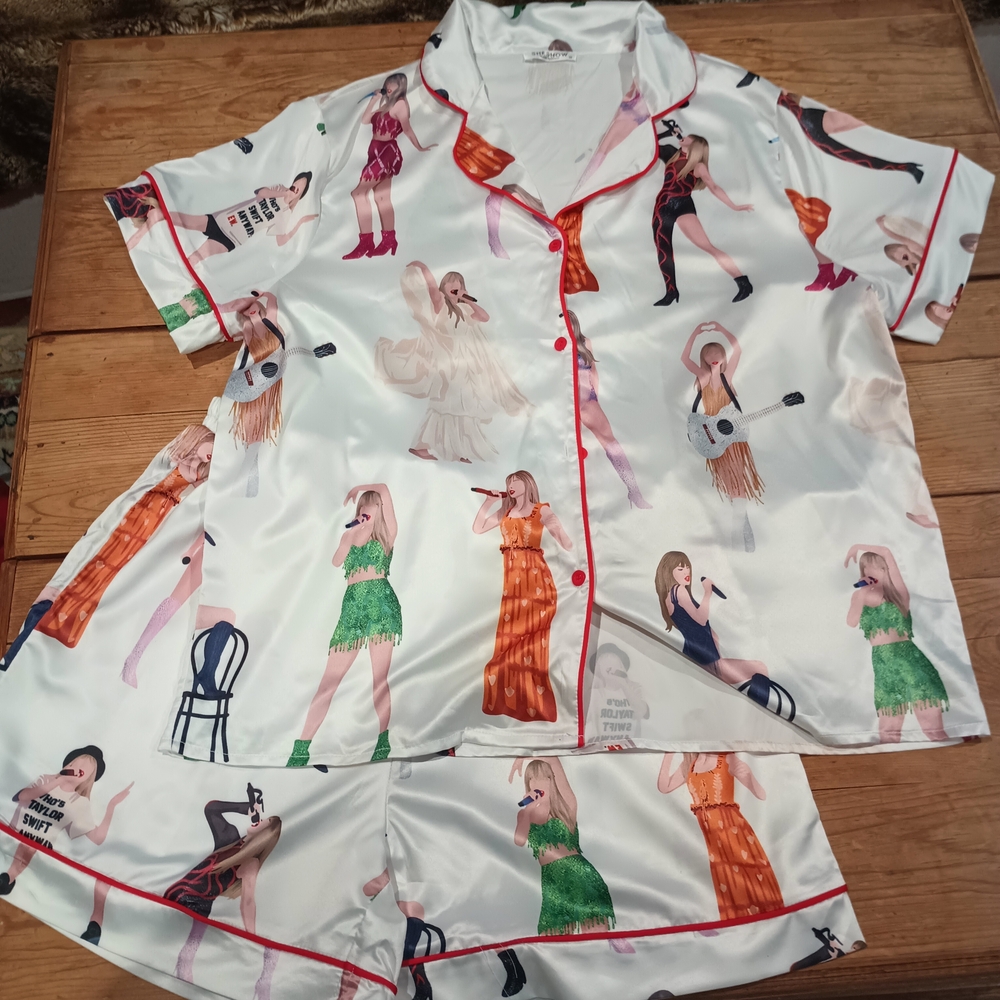 SheShow Taylor Swift Eras Tour Inspired Women's Satiny Pajama Set Bucket Size M